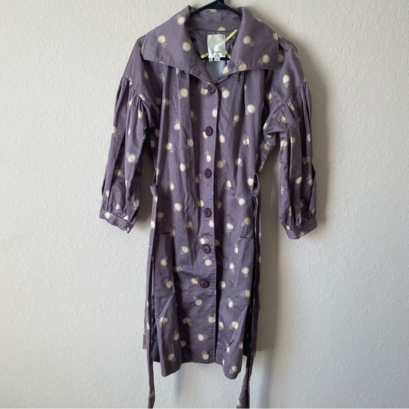 Anthropologie | Elevenses Novelty Print Floral Wrap Trench Coat Size 4 Purple - Picture 7 of 10